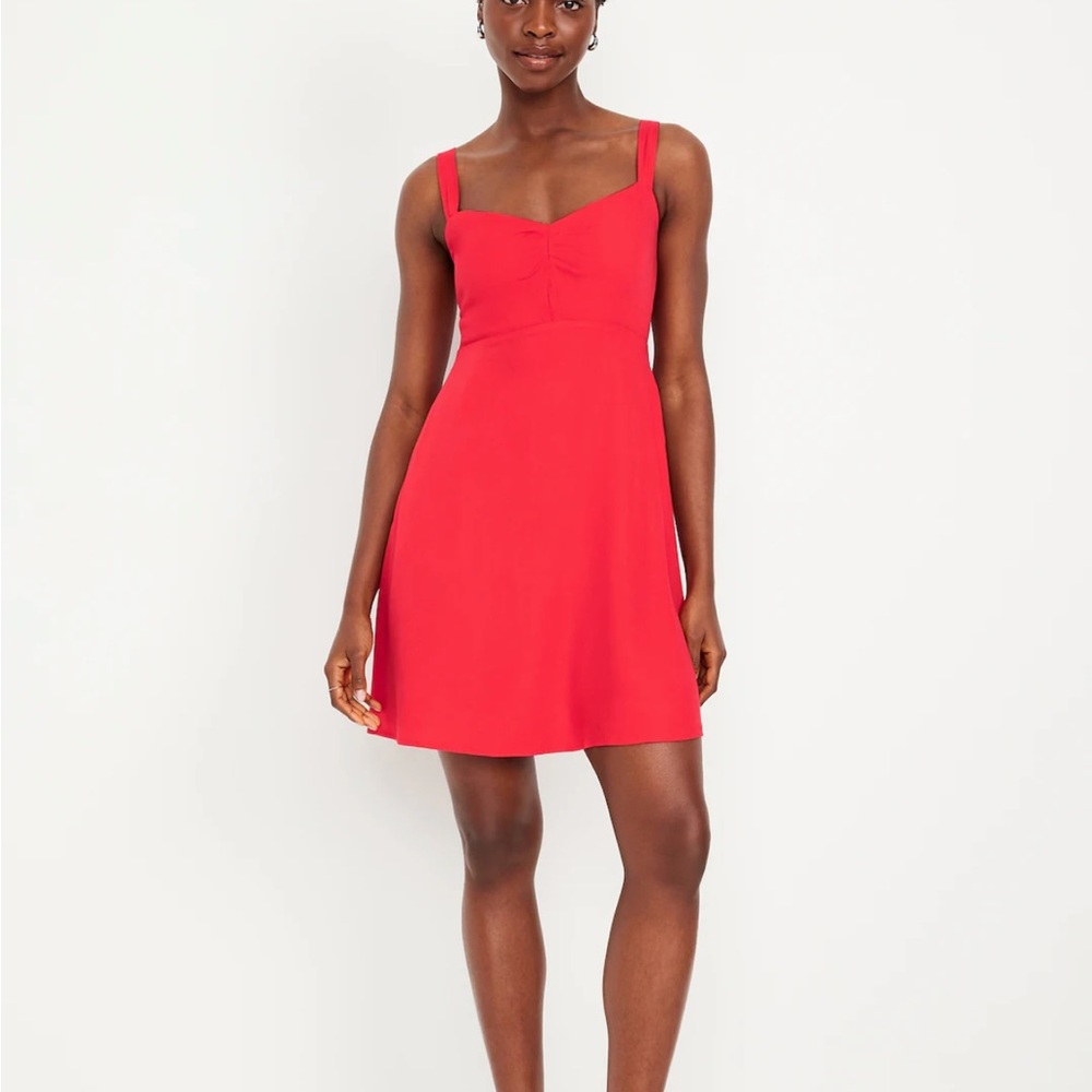New Fit & Flare Crepe Mini Dress in Bright Coral | Size Medium Tall | Old Navy